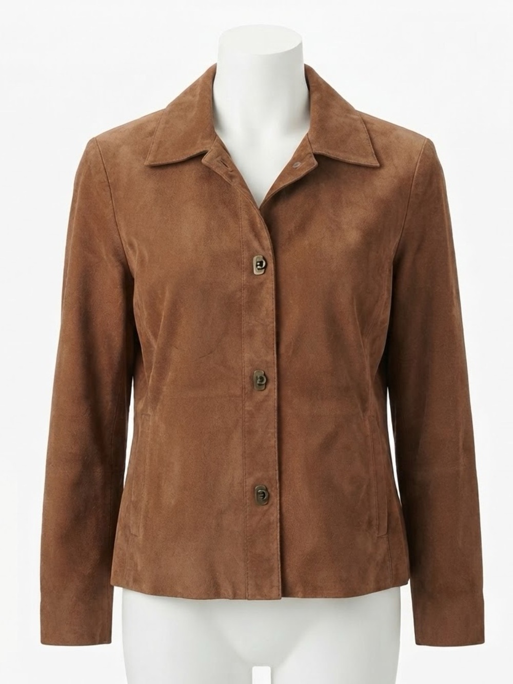 100% Suede Leather Jacket Coat • Brown • Metal  Closures